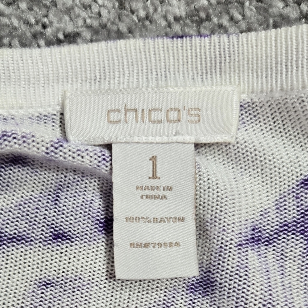 Chico's Purple White Paisley Open Front Lightweight Longline Cardigan Boho - Picture 7 of 7
